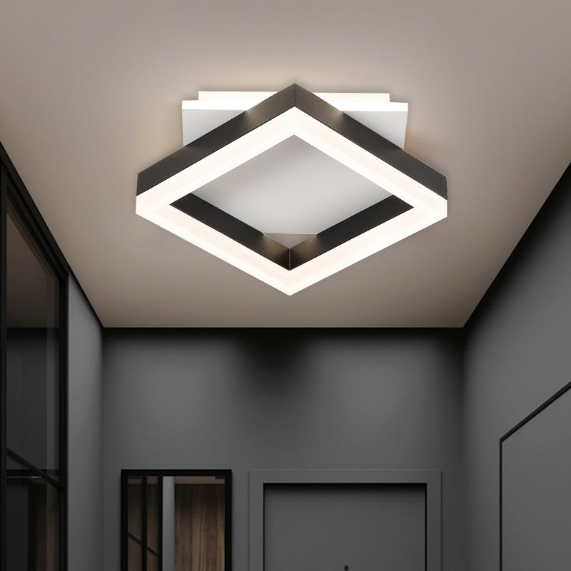 Black and White Square Ceiling Lighting Contemporary Acrylic LED Flush Mount for Bedroom in Warm/White Light Black-White Clearhalo 'Ceiling Lights' 'Close To Ceiling Lights' 'Close to ceiling' 'Flush mount' Lighting' 738409