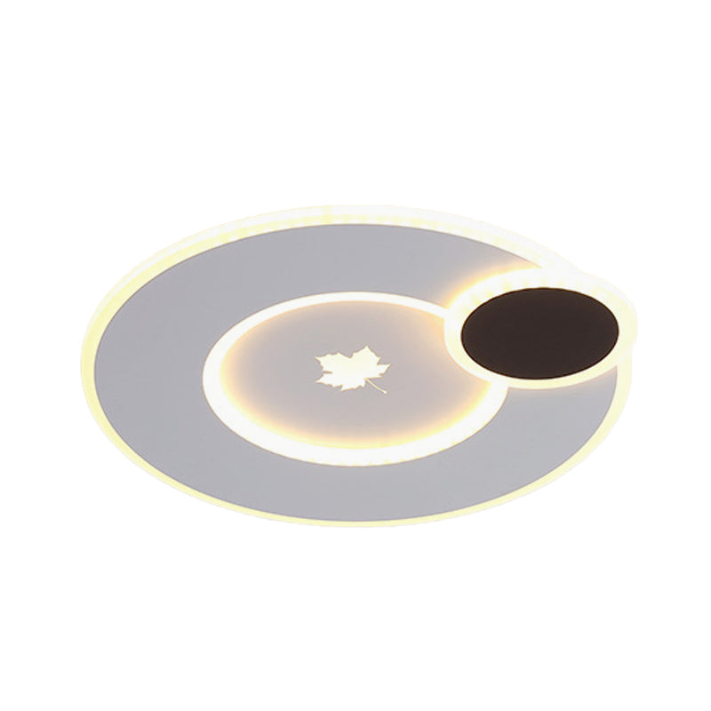 Round/Square Flush Mount Light Fixture Modern Acrylic 16"/19.5" Wide Black and White LED Flush Mount Lamp with Maple Leaf Pattern Clearhalo 'Ceiling Lights' 'Close To Ceiling Lights' 'Close to ceiling' 'Flush mount' Lighting' 738420