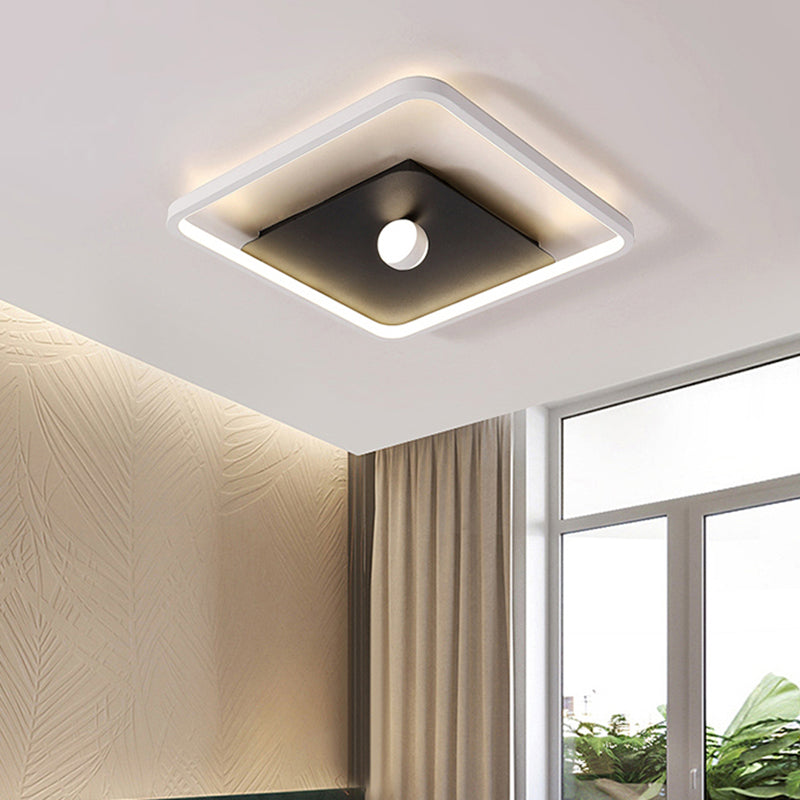 Contemporary Square LED Flush Mount Acrylic Bedroom Ceiling Lighting with Ball Deco in Black and White Black-White Clearhalo 'Ceiling Lights' 'Close To Ceiling Lights' 'Close to ceiling' 'Flush mount' Lighting' 738423