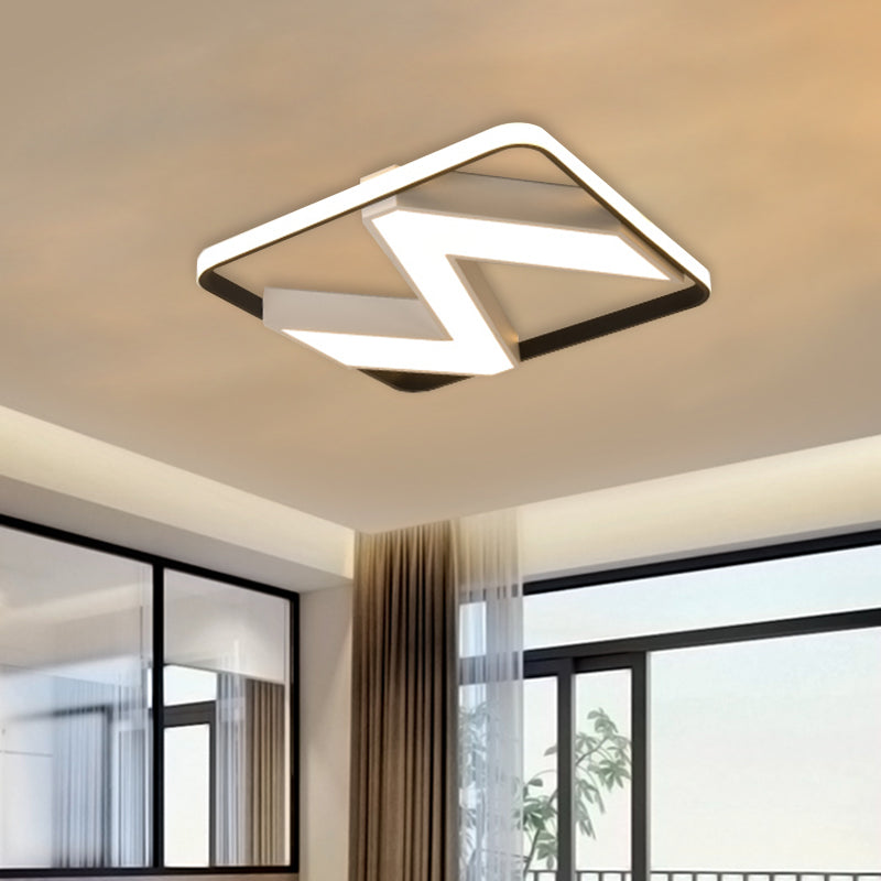 Metallic Wavy Flush Light Fixture Modernist Black and White LED Ceiling Flush Mount with Square Frame in White/Warm Light, 18"/21.5" Wide Black-White Clearhalo 'Ceiling Lights' 'Close To Ceiling Lights' 'Close to ceiling' 'Flush mount' Lighting' 738427