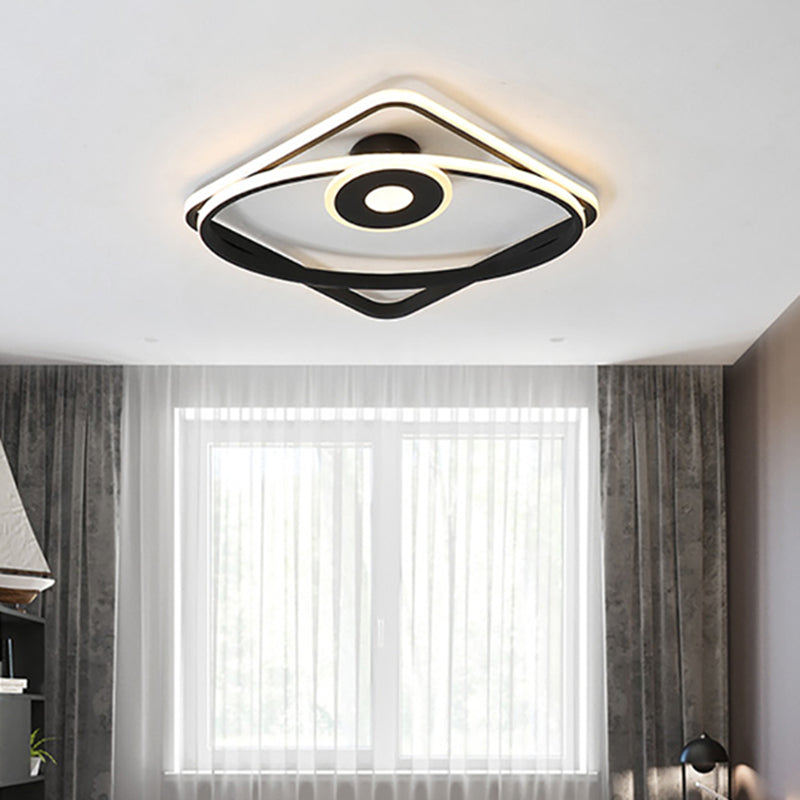 Modern LED Flush Light Fixture White/Black Geometric Frame Ceiling Flush Mount with Acrylic Shade in Warm/White Light Black Clearhalo 'Ceiling Lights' 'Close To Ceiling Lights' 'Close to ceiling' 'Flush mount' Lighting' 738432