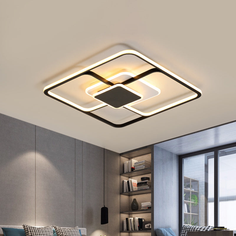 Modernist LED Flush Mount Lamp Black Square Ceiling Mount Light Fixture with Acrylic Shade, 16.5"/20.5" Wide Black Clearhalo 'Ceiling Lights' 'Close To Ceiling Lights' 'Close to ceiling' 'Flush mount' Lighting' 738439