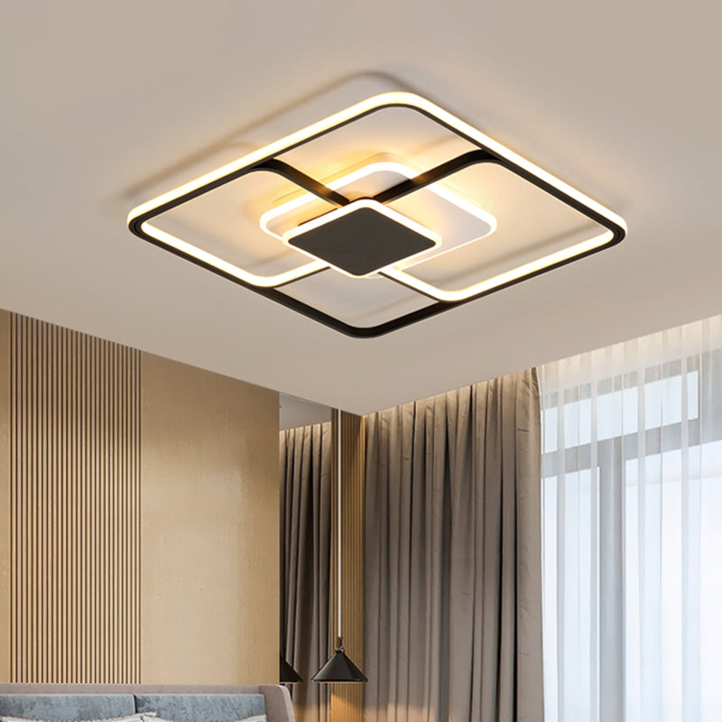 Modernist LED Flush Mount Lamp Black Square Ceiling Mount Light Fixture with Acrylic Shade, 16.5"/20.5" Wide Clearhalo 'Ceiling Lights' 'Close To Ceiling Lights' 'Close to ceiling' 'Flush mount' Lighting' 738440