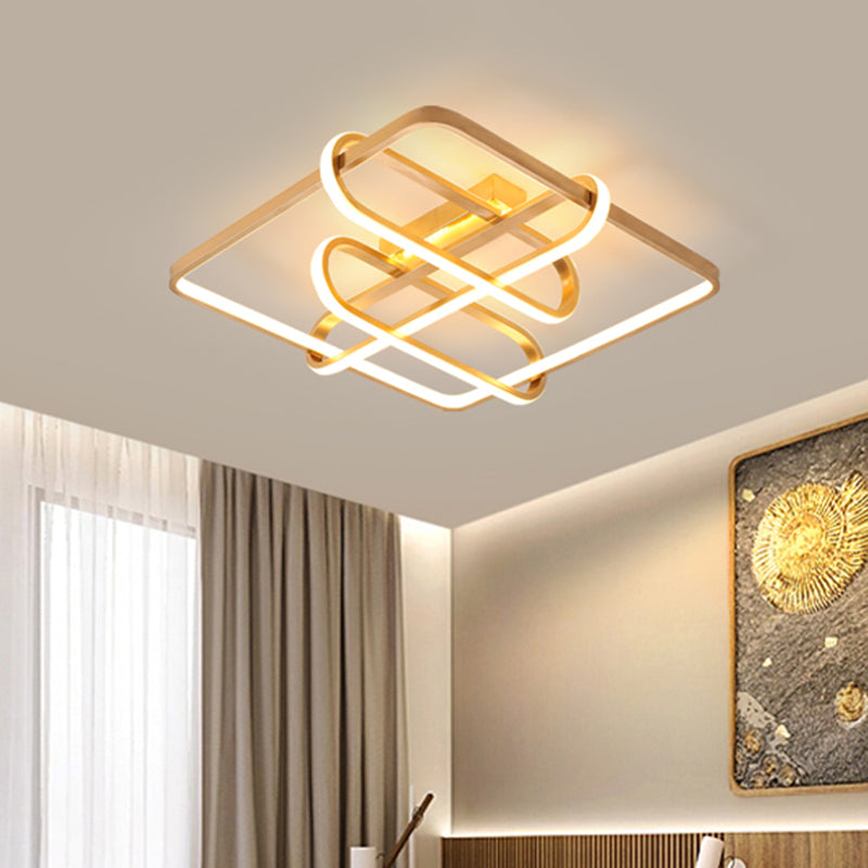 Square Frame Flush Mount Lighting Contemporary Acrylic Gold LED Ceiling Mounted Fixture with Oblong Design, 16.5"/20.5" Wide Gold Clearhalo 'Ceiling Lights' 'Close To Ceiling Lights' 'Close to ceiling' 'Flush mount' Lighting' 738444