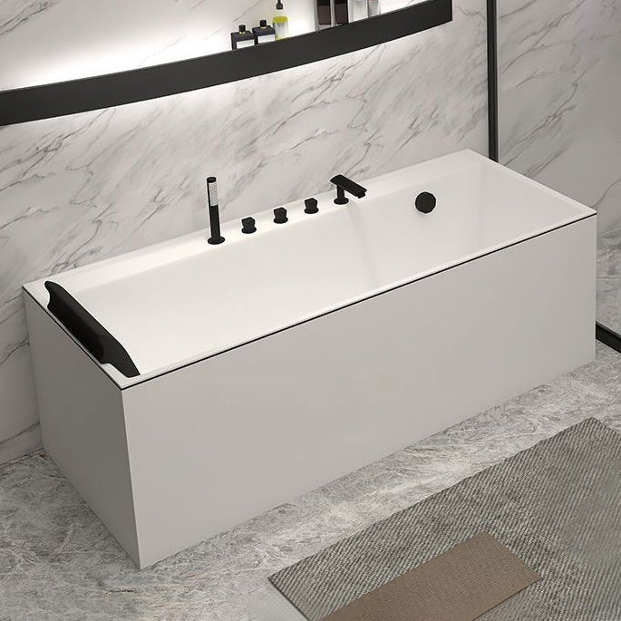 Modern Rectangular Bathtub Acrylic Soaking White Back to Wall Bathtub Right Tub with Black 5-Piece Set Clearhalo 'Bathroom Remodel & Bathroom Fixtures' 'Bathtubs' 'Home Improvement' 'home_improvement' 'home_improvement_bathtubs' 'Showers & Bathtubs' 7384489