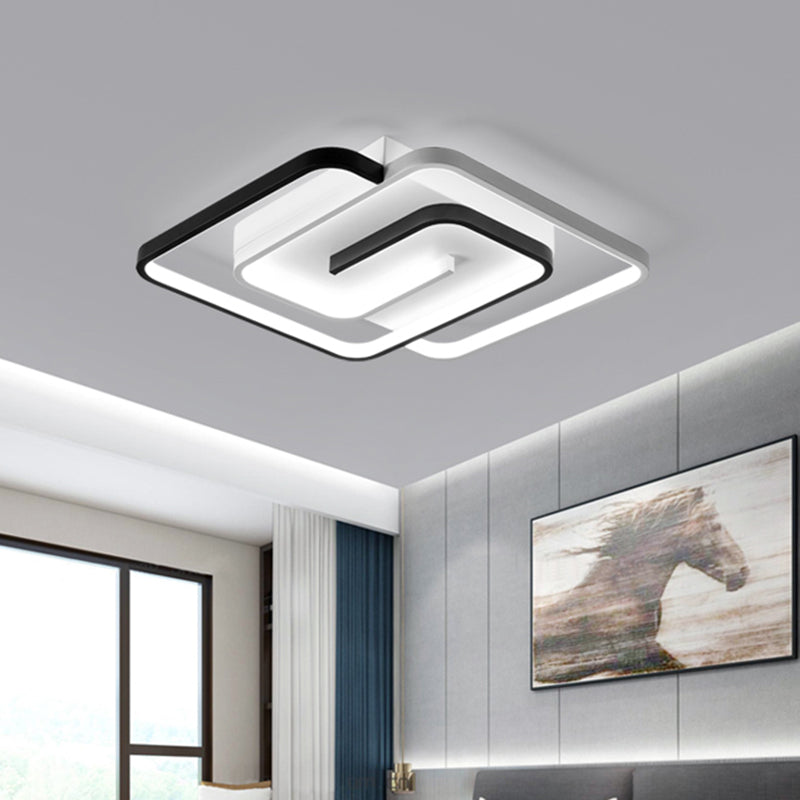 Acrylic Interlaced Square Ceiling Mount Modernist Black and White LED Flush Mount Lighting for Bedroom, 18"/21.5" Wide Clearhalo 'Ceiling Lights' 'Close To Ceiling Lights' 'Close to ceiling' 'Flush mount' Lighting' 738450