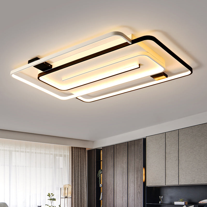 Contemporary LED Ceiling Mounted Light Black and White Interlaced Rectangle Flush Mount Lamp with Acrylic Shade Clearhalo 'Ceiling Lights' 'Close To Ceiling Lights' 'Close to ceiling' 'Flush mount' Lighting' 738455