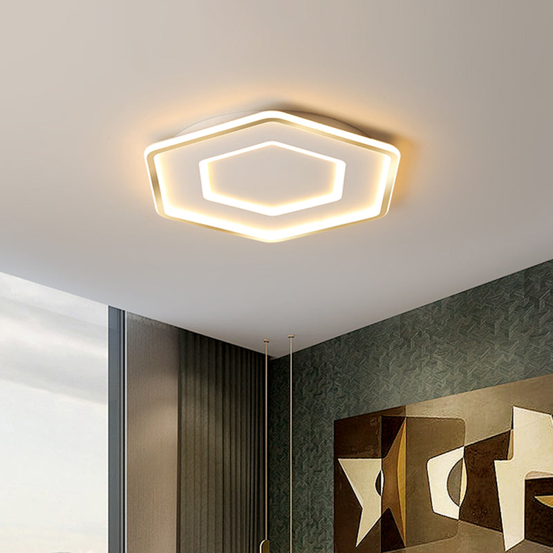 Modernist Hexagon Flush Pendant Ceiling Light Acrylic LED Bedroom Flush Mount Lamp in White and Gold/White, 16.5"/20.5" Wide White-Gold Clearhalo 'Ceiling Lights' 'Close To Ceiling Lights' 'Close to ceiling' 'Flush mount' Lighting' 738466