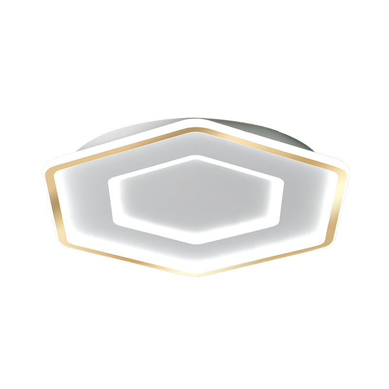 Modernist Hexagon Flush Pendant Ceiling Light Acrylic LED Bedroom Flush Mount Lamp in White and Gold/White, 16.5"/20.5" Wide Clearhalo 'Ceiling Lights' 'Close To Ceiling Lights' 'Close to ceiling' 'Flush mount' Lighting' 738467