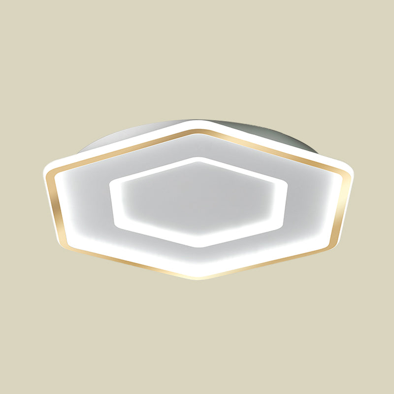 Modernist Hexagon Flush Pendant Ceiling Light Acrylic LED Bedroom Flush Mount Lamp in White and Gold/White, 16.5"/20.5" Wide Clearhalo 'Ceiling Lights' 'Close To Ceiling Lights' 'Close to ceiling' 'Flush mount' Lighting' 738468