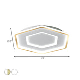 Modernist Hexagon Flush Pendant Ceiling Light Acrylic LED Bedroom Flush Mount Lamp in White and Gold/White, 16.5"/20.5" Wide Clearhalo 'Ceiling Lights' 'Close To Ceiling Lights' 'Close to ceiling' 'Flush mount' Lighting' 738470