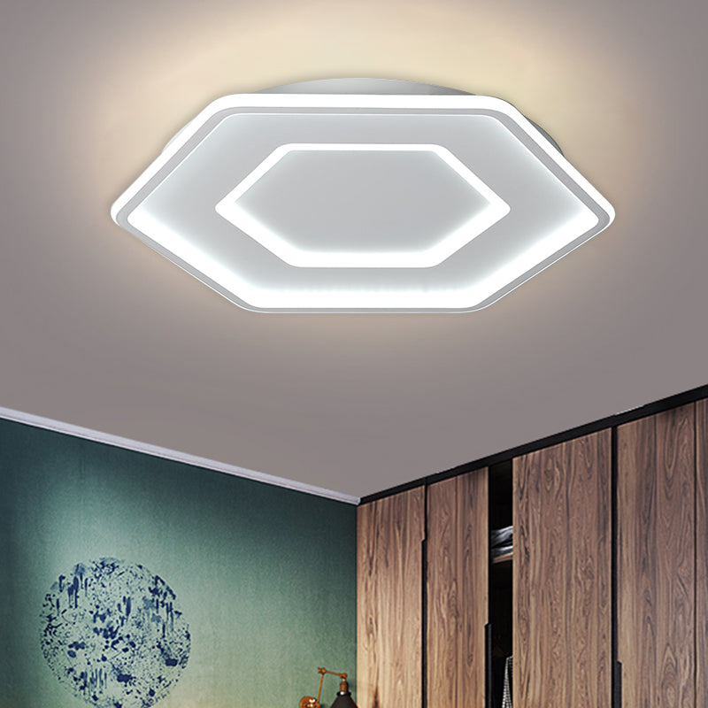 Modernist Hexagon Flush Pendant Ceiling Light Acrylic LED Bedroom Flush Mount Lamp in White and Gold/White, 16.5"/20.5" Wide White Clearhalo 'Ceiling Lights' 'Close To Ceiling Lights' 'Close to ceiling' 'Flush mount' Lighting' 738471