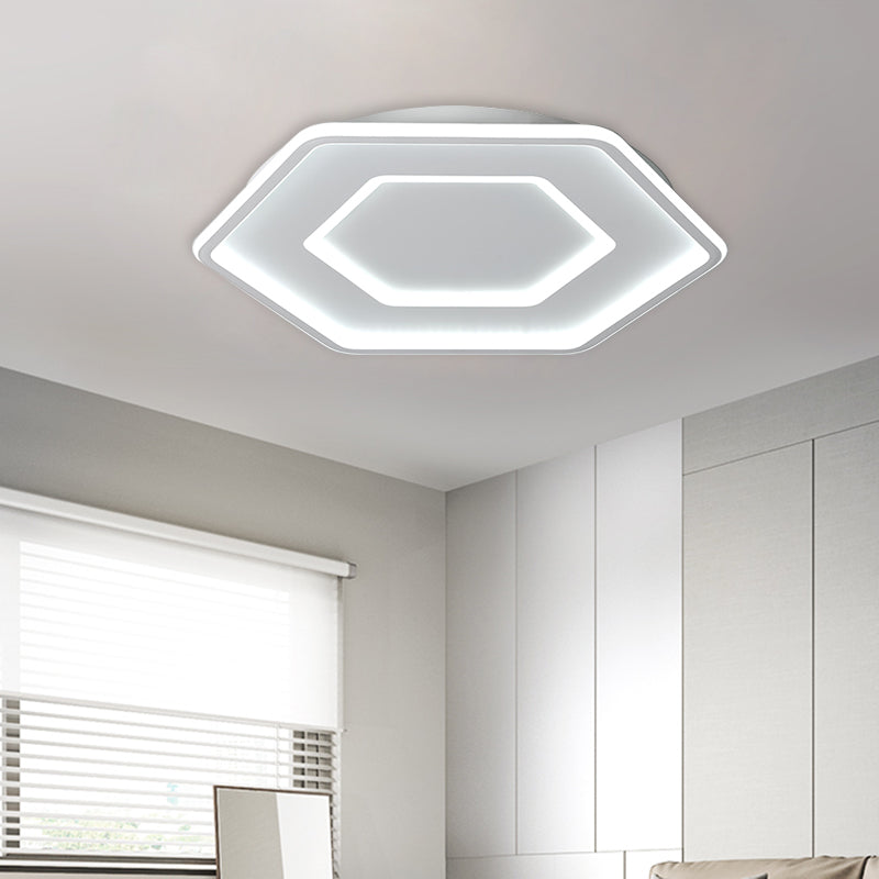 Modernist Hexagon Flush Pendant Ceiling Light Acrylic LED Bedroom Flush Mount Lamp in White and Gold/White, 16.5"/20.5" Wide Clearhalo 'Ceiling Lights' 'Close To Ceiling Lights' 'Close to ceiling' 'Flush mount' Lighting' 738472