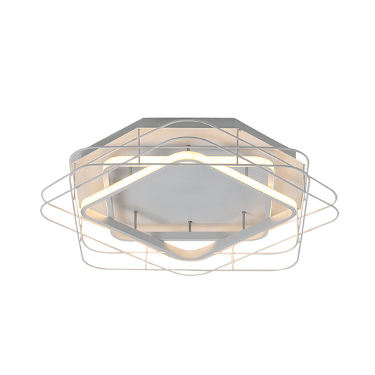 Acrylic Square Frame Flush Mount Lamp Modernist 20.5"/25" Wide Black/White LED Ceiling Fixture with Cage for Office in Warm/White Light Clearhalo 'Ceiling Lights' 'Close To Ceiling Lights' 'Close to ceiling' 'Flush mount' Lighting' 738475