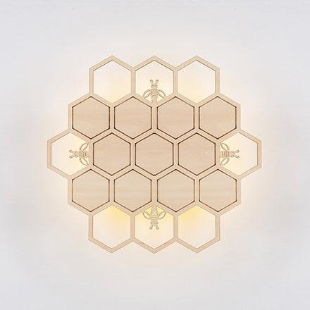 Wood Honeycomb LED Wall Sconce Balcony Child Bedroom Modern Wall Light in Warm Wood Clearhalo 'Wall Lamps & Sconces' 'Wall Lights' Lighting' 73848