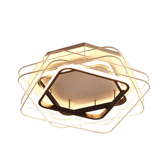 Acrylic Square Frame Flush Mount Lamp Modernist 20.5"/25" Wide Black/White LED Ceiling Fixture with Cage for Office in Warm/White Light Clearhalo 'Ceiling Lights' 'Close To Ceiling Lights' 'Close to ceiling' 'Flush mount' Lighting' 738481