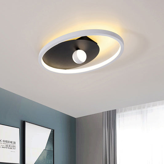 Modern Oval Frame Flush Mount Ceiling Lamp Acrylic Bedroom LED Flush Pendant Light with Ball Design in Black and White Black-White Clearhalo 'Ceiling Lights' 'Close To Ceiling Lights' 'Close to ceiling' 'Flush mount' Lighting' 738490