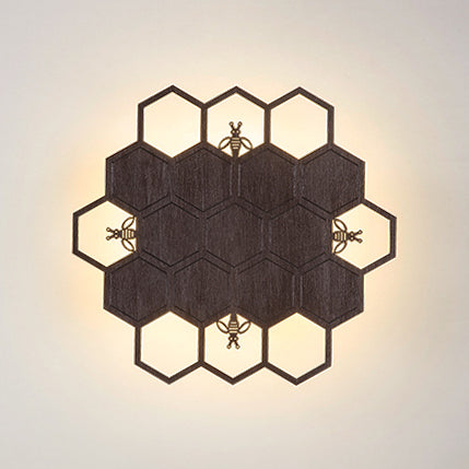 Wood Honeycomb LED Wall Sconce Balcony Child Bedroom Modern Wall Light in Warm Dark Wood Clearhalo 'Wall Lamps & Sconces' 'Wall Lights' Lighting' 73850