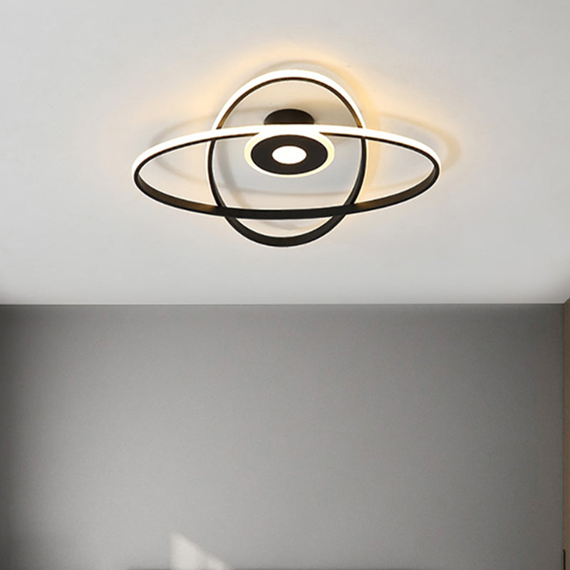 Bedroom LED Flush Mount Lighting Fixture Contemporary Black/White Ceiling Mount with Oval Frame Acrylic Shade in Warm/White Light Clearhalo 'Ceiling Lights' 'Close To Ceiling Lights' 'Close to ceiling' 'Flush mount' Lighting' 738507