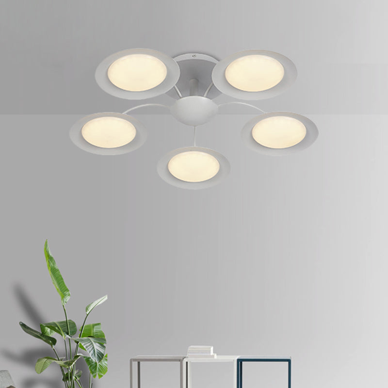 Modernist 5 Heads Radial Semi Flush Light White Circular LED Flush Mount Lamp with Acrylic Shade White Clearhalo 'Ceiling Lights' 'Close To Ceiling Lights' 'Close to ceiling' 'Semi-flushmount' Lighting' 738524