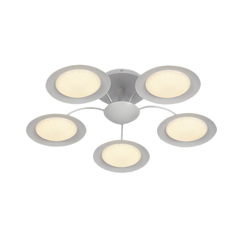 Modernist 5 Heads Radial Semi Flush Light White Circular LED Flush Mount Lamp with Acrylic Shade Clearhalo 'Ceiling Lights' 'Close To Ceiling Lights' 'Close to ceiling' 'Semi-flushmount' Lighting' 738525