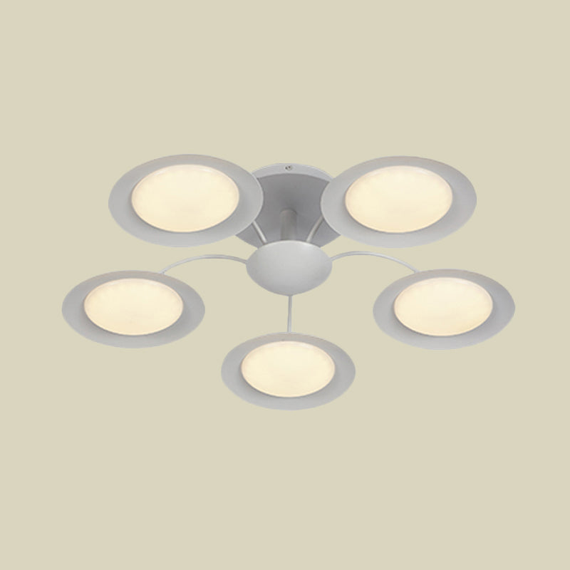 Modernist 5 Heads Radial Semi Flush Light White Circular LED Flush Mount Lamp with Acrylic Shade Clearhalo 'Ceiling Lights' 'Close To Ceiling Lights' 'Close to ceiling' 'Semi-flushmount' Lighting' 738526