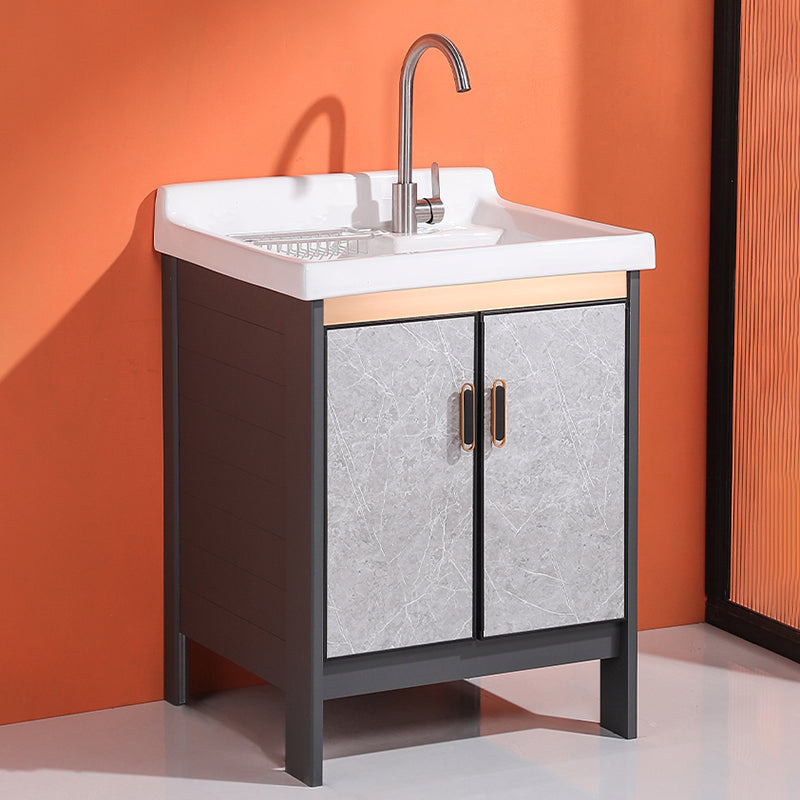 2 Doors Bathroom Vanity Freestanding Grey Rectangular Single Sink Metal Frame Bath Vanity Clearhalo 'Bathroom Remodel & Bathroom Fixtures' 'Bathroom Vanities' 'bathroom_vanities' 'Home Improvement' 'home_improvement' 'home_improvement_bathroom_vanities' 7385966