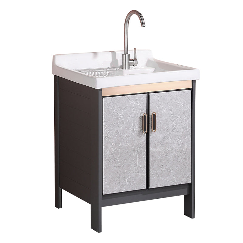 2 Doors Bathroom Vanity Freestanding Grey Rectangular Single Sink Metal Frame Bath Vanity Clearhalo 'Bathroom Remodel & Bathroom Fixtures' 'Bathroom Vanities' 'bathroom_vanities' 'Home Improvement' 'home_improvement' 'home_improvement_bathroom_vanities' 7385975