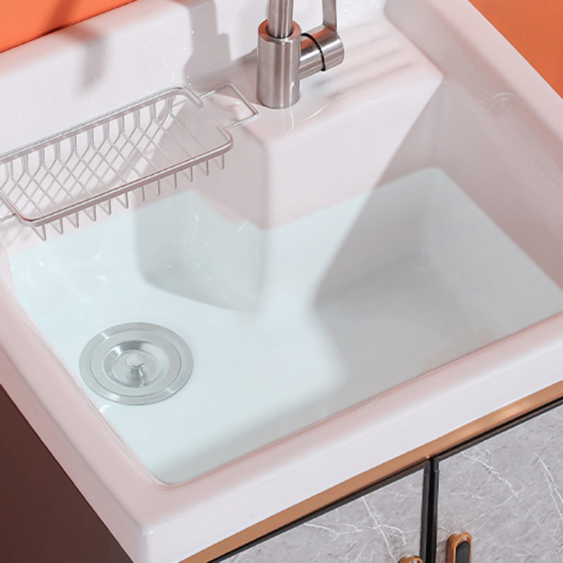 2 Doors Bathroom Vanity Freestanding Grey Rectangular Single Sink Metal Frame Bath Vanity Clearhalo 'Bathroom Remodel & Bathroom Fixtures' 'Bathroom Vanities' 'bathroom_vanities' 'Home Improvement' 'home_improvement' 'home_improvement_bathroom_vanities' 7385981