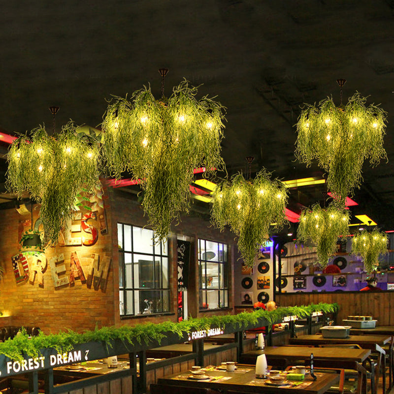 8/14 Lights Iron Chandelier Lighting Industrial Green 1/2-Tier Restaurant Plant Suspension Pendant Light Clearhalo 'Cast Iron' 'Ceiling Lights' 'Chandeliers' 'Industrial Chandeliers' 'Industrial' 'Metal' 'Middle Century Chandeliers' 'Rustic Chandeliers' 'Tiffany' Lighting' 738652