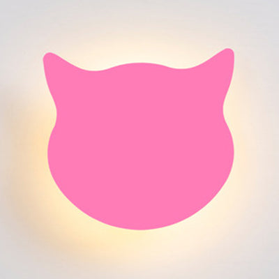 Animal Kitten Head Wall Sconce Wood LED Sconce Light in Candy Colored for Kid Bedroom Pink Clearhalo 'Wall Lamps & Sconces' 'Wall Lights' Lighting' 73867