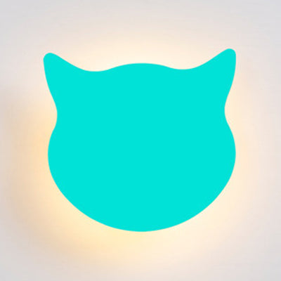 Animal Kitten Head Wall Sconce Wood LED Sconce Light in Candy Colored for Kid Bedroom Green Clearhalo 'Wall Lamps & Sconces' 'Wall Lights' Lighting' 73870