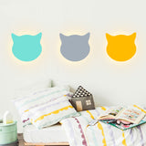 Animal Kitten Head Wall Sconce Wood LED Sconce Light in Candy Colored for Kid Bedroom Clearhalo 'Wall Lamps & Sconces' 'Wall Lights' Lighting' 73873