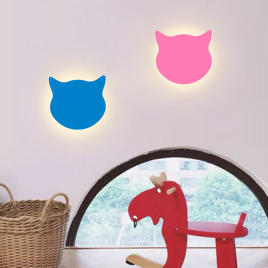 Animal Kitten Head Wall Sconce Wood LED Sconce Light in Candy Colored for Kid Bedroom Clearhalo 'Wall Lamps & Sconces' 'Wall Lights' Lighting' 73874