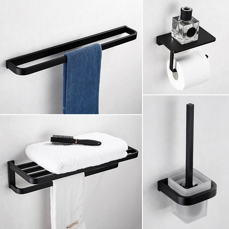 Contemporary Style Black Bathroom Accessory Set Metal Towel Bar Clearhalo 'Bathroom Hardware Sets' 'Bathroom Hardware' 'Bathroom Remodel & Bathroom Fixtures' 'bathroom_hardware_sets' 'Home Improvement' 'home_improvement' 'home_improvement_bathroom_hardware_sets' 7387630