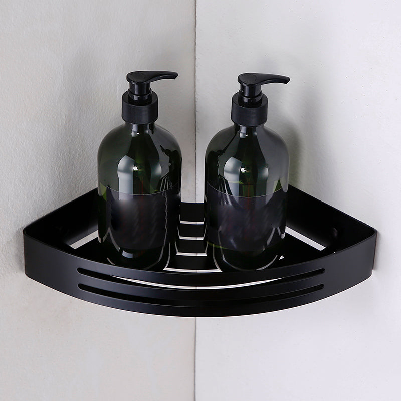 Contemporary Style Black Bathroom Accessory Set Metal Towel Bar Bath Shelf (Triangular) Clearhalo 'Bathroom Hardware Sets' 'Bathroom Hardware' 'Bathroom Remodel & Bathroom Fixtures' 'bathroom_hardware_sets' 'Home Improvement' 'home_improvement' 'home_improvement_bathroom_hardware_sets' 7387635