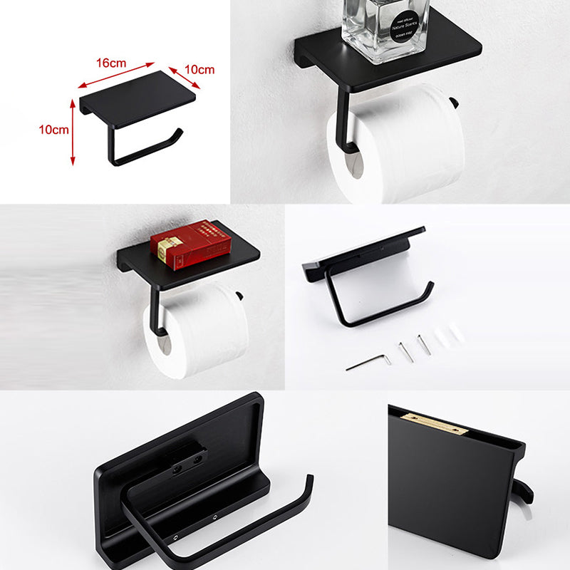 Contemporary Style Black Bathroom Accessory Set Metal Towel Bar Clearhalo 'Bathroom Hardware Sets' 'Bathroom Hardware' 'Bathroom Remodel & Bathroom Fixtures' 'bathroom_hardware_sets' 'Home Improvement' 'home_improvement' 'home_improvement_bathroom_hardware_sets' 7387640