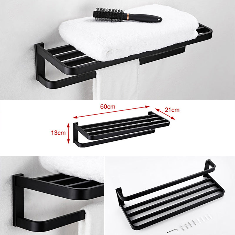 Contemporary Style Black Bathroom Accessory Set Metal Towel Bar Clearhalo 'Bathroom Hardware Sets' 'Bathroom Hardware' 'Bathroom Remodel & Bathroom Fixtures' 'bathroom_hardware_sets' 'Home Improvement' 'home_improvement' 'home_improvement_bathroom_hardware_sets' 7387643