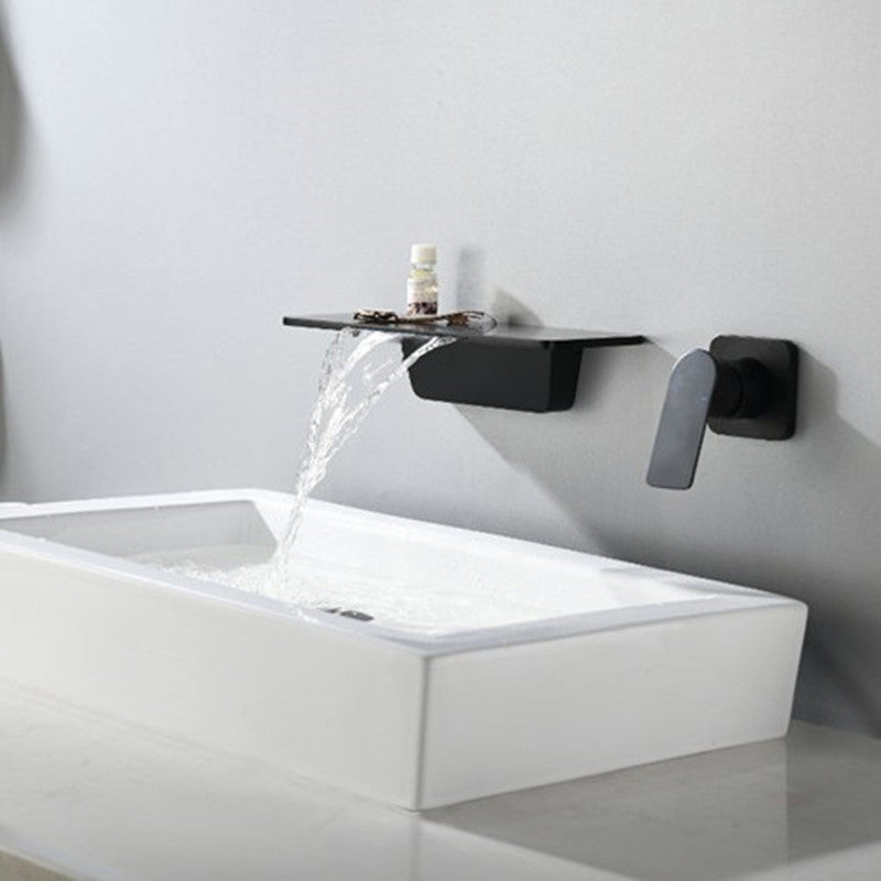 Sink Faucet Wall Mount Waterfall Spout 2 Holes Lever Handle Bathroom Faucet Clearhalo 'bathroom_sink_faucets' 'Conjunta de Baño y Conjunta de Grifo' 'Coronamiento de Baño y Dispositivo de Baño' 'Grifo del lavabo del baño' 'Hogar' 'home_improvement' 'home_improvement_bathroom_sink_faucets' 'Mejoras para el hogar' 7387882