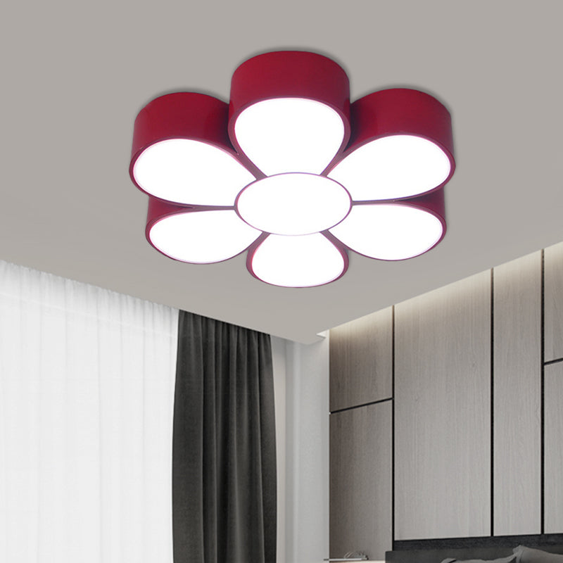 Kids Flush Ceiling Light Fixture Yellow/Green/Red Flower Shaped Flush Mount with Acrylic Shade Red Clearhalo 'Ceiling Lights' 'Close To Ceiling Lights' 'Close to ceiling' 'Flush mount' Lighting' 738800