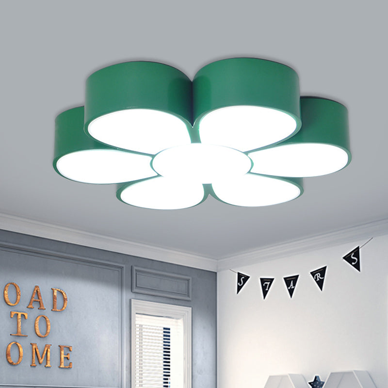 Kids Flush Ceiling Light Fixture Yellow/Green/Red Flower Shaped Flush Mount with Acrylic Shade Green Clearhalo 'Ceiling Lights' 'Close To Ceiling Lights' 'Close to ceiling' 'Flush mount' Lighting' 738804