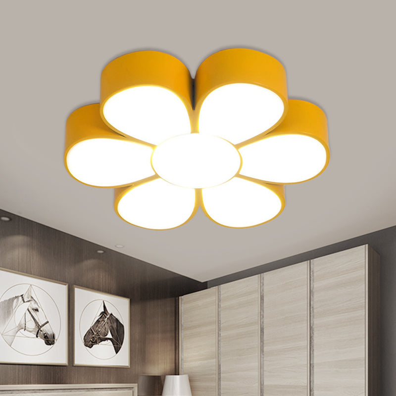 Kids Flush Ceiling Light Fixture Yellow/Green/Red Flower Shaped Flush Mount with Acrylic Shade Yellow Clearhalo 'Ceiling Lights' 'Close To Ceiling Lights' 'Close to ceiling' 'Flush mount' Lighting' 738808