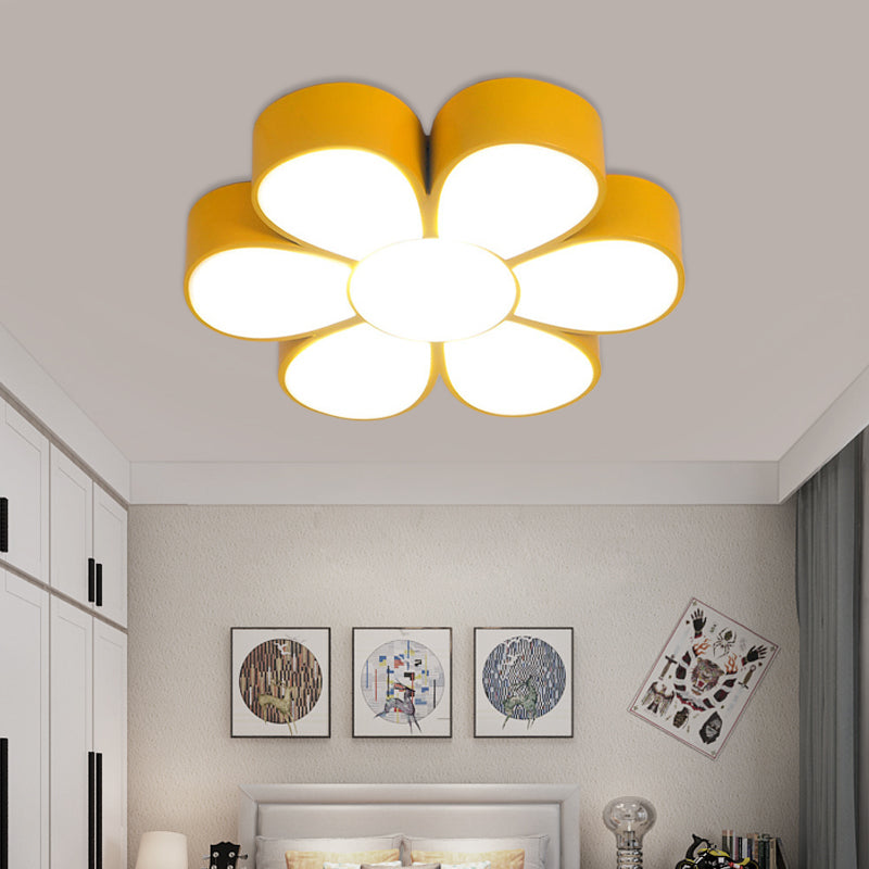 Kids Flush Ceiling Light Fixture Yellow/Green/Red Flower Shaped Flush Mount with Acrylic Shade Clearhalo 'Ceiling Lights' 'Close To Ceiling Lights' 'Close to ceiling' 'Flush mount' Lighting' 738809