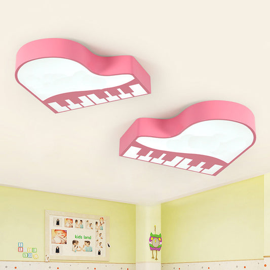 Modernist Piano Shaped Flush Pendant Light Acrylic Kindergarten LED Flush Mount Ceiling Lamp in Pink Pink Clearhalo 'Ceiling Lights' 'Close To Ceiling Lights' 'Close to ceiling' 'Flush mount' Lighting' 738812