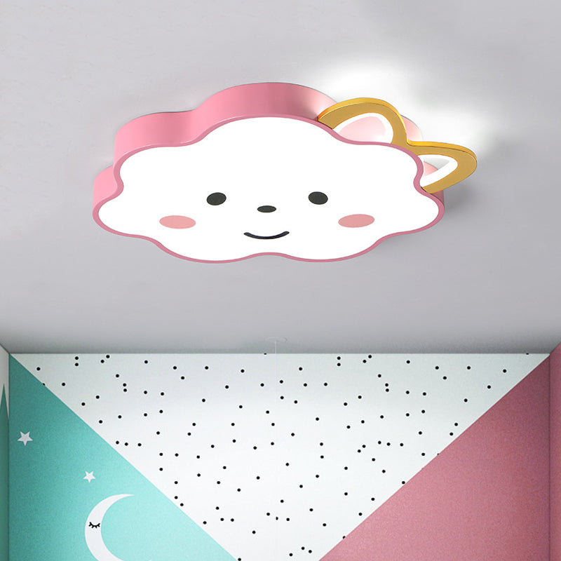 Acrylic Cloud Ceiling Mounted Fixture Cartoon Pink LED Flush Mount Lamp for Bedroom in White/3 Colors Light Pink Clearhalo 'Ceiling Lights' 'Close To Ceiling Lights' 'Close to ceiling' 'Flush mount' Lighting' 738816