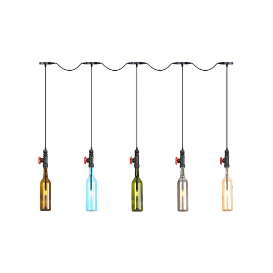 Black Finish 3/5/7 Bulbs Multi Ceiling Light Industrial Colored Glass Bottle LED Tandem Pendulum Lamp Clearhalo 'Ceiling Lights' 'Glass shade' 'Glass' 'Industrial Pendants' 'Industrial' 'Middle Century Pendants' 'Pendant Lights' 'Pendants' 'Tiffany' Lighting' 738850