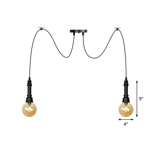 2/3/6 Heads Amber Glass Multi Light Chandelier Vintage Black Finish Global Restaurant Swag LED Hanging Pendant Lamp Clearhalo 'Ceiling Lights' 'Glass shade' 'Glass' 'Industrial Pendants' 'Industrial' 'Middle Century Pendants' 'Pendant Lights' 'Pendants' 'Tiffany' Lighting' 738861