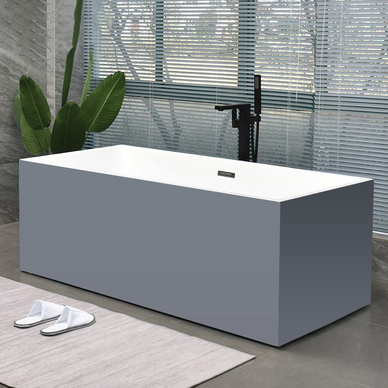 Acrylic Center Bath Stand Alone Soaking Rectangular Modern Bathtub Grey Tub with Freestanding Tub Fillers Clearhalo 'Bathroom Remodel & Bathroom Fixtures' 'Bathtubs' 'Home Improvement' 'home_improvement' 'home_improvement_bathtubs' 'Showers & Bathtubs' 7388801