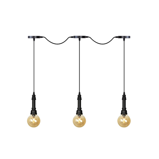 Amber Glass Ball Multiple Hanging Light Vintage 3/5/7-Light Coffee House Tandem LED Ceiling Pendant Lamp in Black Clearhalo 'Ceiling Lights' 'Glass shade' 'Glass' 'Industrial Pendants' 'Industrial' 'Middle Century Pendants' 'Pendant Lights' 'Pendants' 'Tiffany' Lighting' 738883