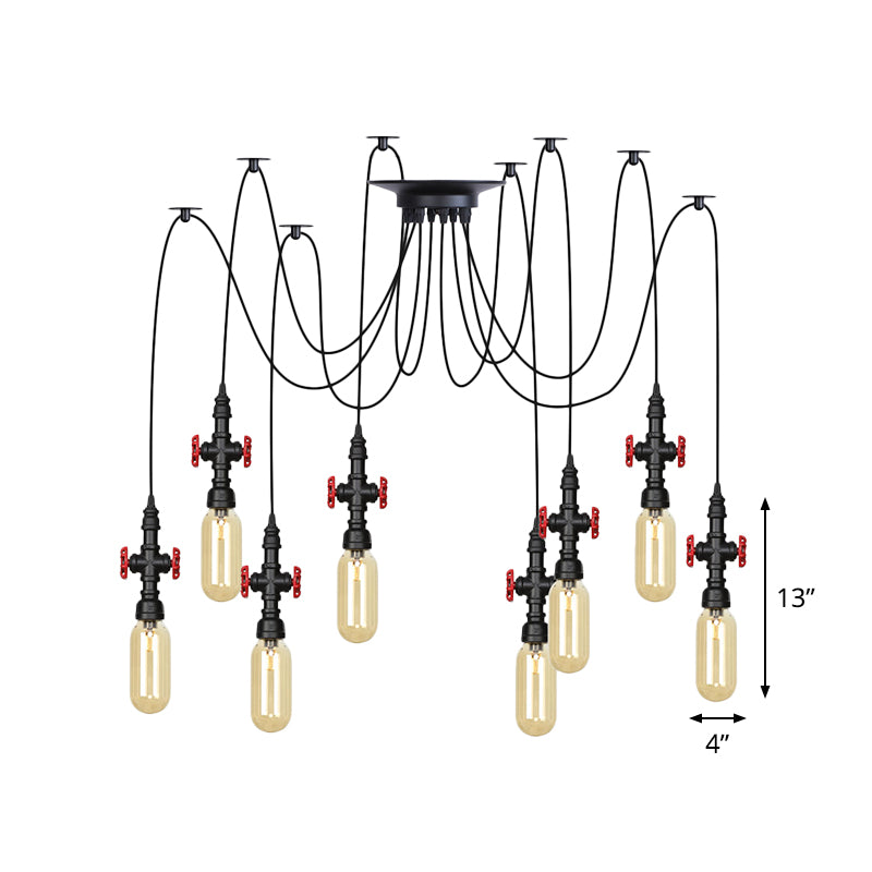 Capsule Amber Glass Multi Pendant Light Vintage 2/3/6-Light Coffee Shop LED Swag Suspension Lamp in Black Clearhalo 'Ceiling Lights' 'Glass shade' 'Glass' 'Industrial Pendants' 'Industrial' 'Middle Century Pendants' 'Pendant Lights' 'Pendants' 'Tiffany' Lighting' 739018